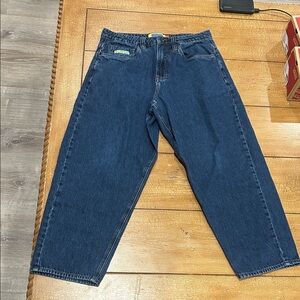 Empyre Dark blue was denim baggy skater jeans, dog design, size 30